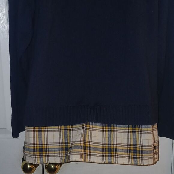 Cj Banks navy blue lightweight casual fall sweater with plaid hem Sz 1X NWOT - Picture 5 of 7